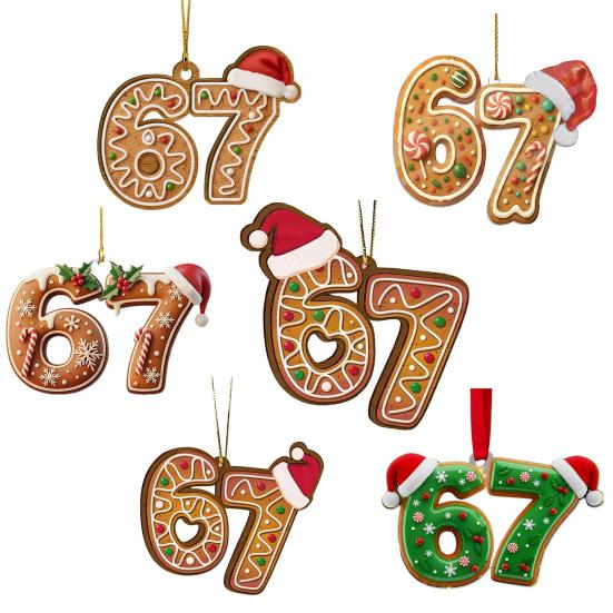 2 Pcs 67 Christmas Ornaments Funny Six Seven Gingerbread Hanging Ornament Acrylic Holiday Tree Decor Gift for Teens Kids Family Friends Coworkers