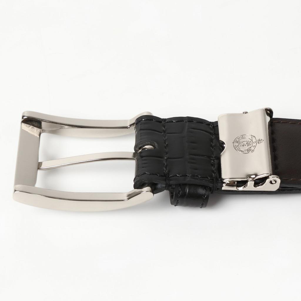 [Ogier] Men's Belt - Genuine Leather - Cowhide - Crocodile Embossed - Free Size (Adjustable) - Made In Japan - KE21283-19-BLACK Black