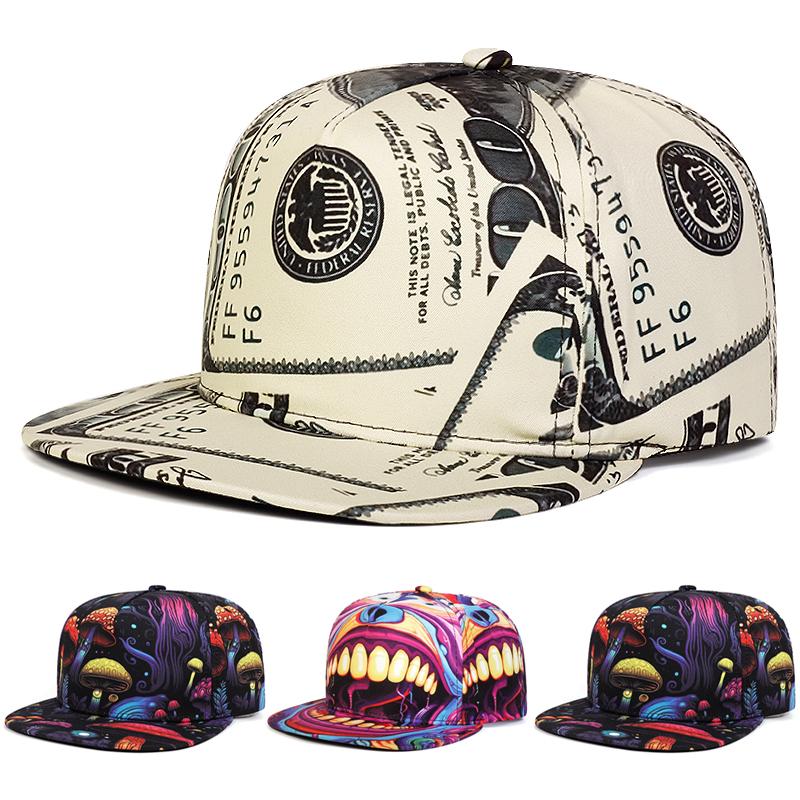 Yiran Bag Women's Creative And New Printed Flat Edge Hat Street Hiphop Hat Street Dance Decorative Hat Sunshade Hat Baseball Hat