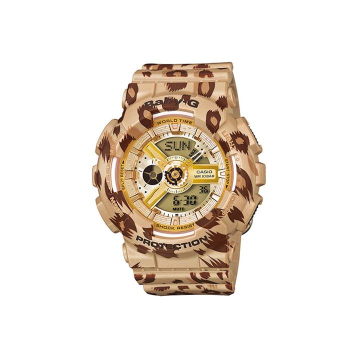 Casio Baby-G Leopard Print Fashion Trend Color Block Street Classic Pointer Dual Display Waterproof Sports Quartz Movement Resin Strap BA-110LP-9A Leopard print strap