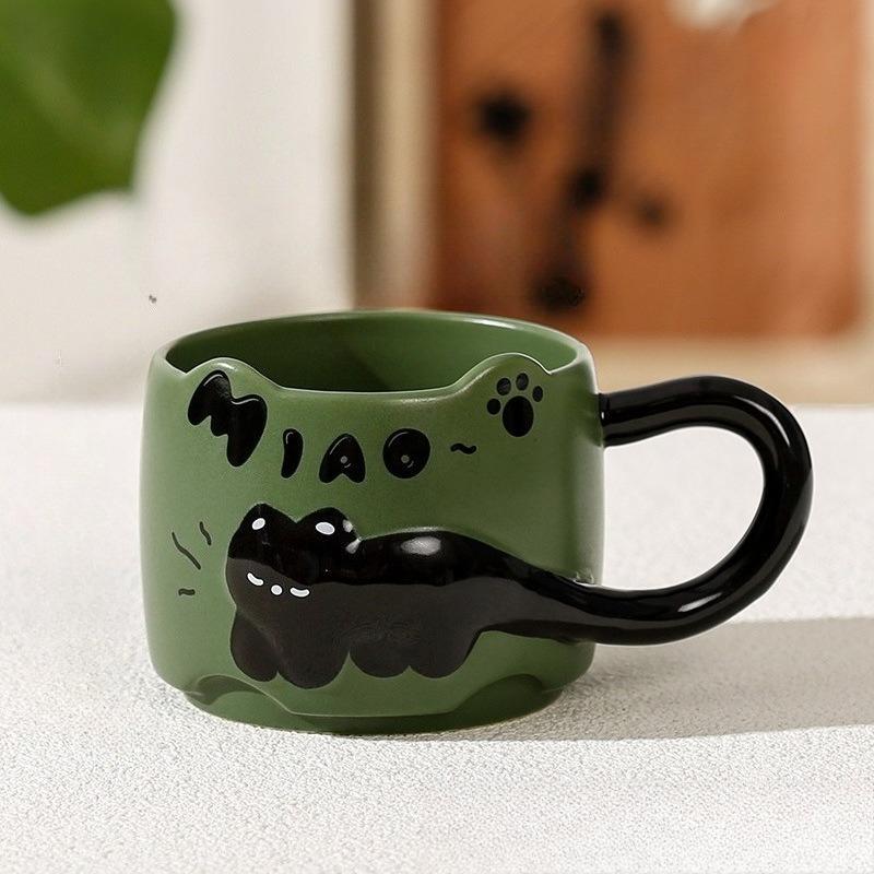 

1pcs Embossed Black Cat Mug with High Aesthetic Value Creatively Stacked Cute Ceramic Cup Coffee Milk Breakfast Cup Underglaze 301-400ml