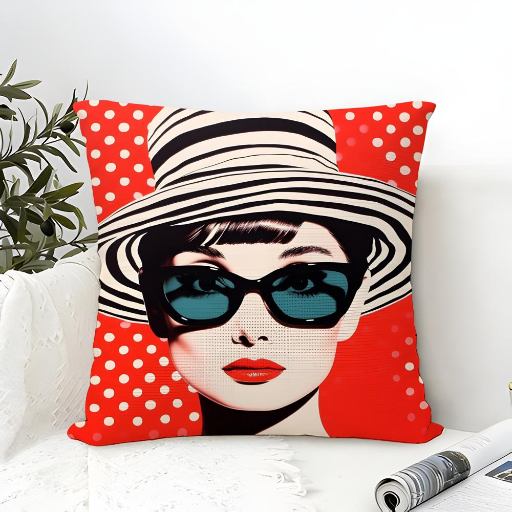 A-Audrey H-Hepburn Fashion Prin Pillow Case Linen Pillow Case Sofa Home Decor Cushion Cover Cushion Cove