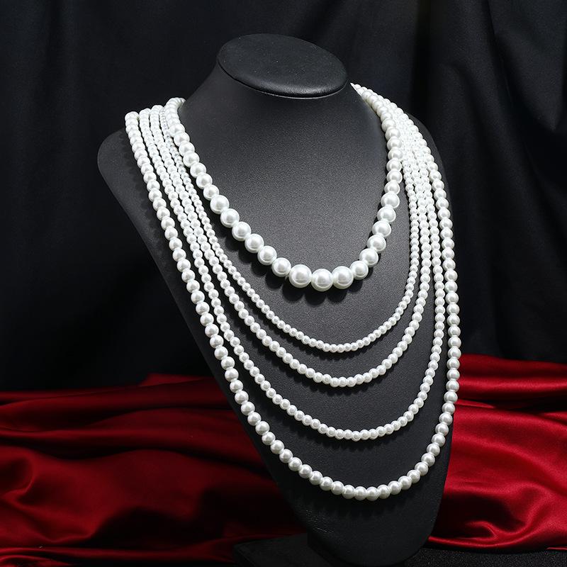 Exaggerated Multi-layer Pearl Necklace Women's Fashion Neck Chain Stacked Wearing Retro Niche High-end Sweater Chain with Accessories