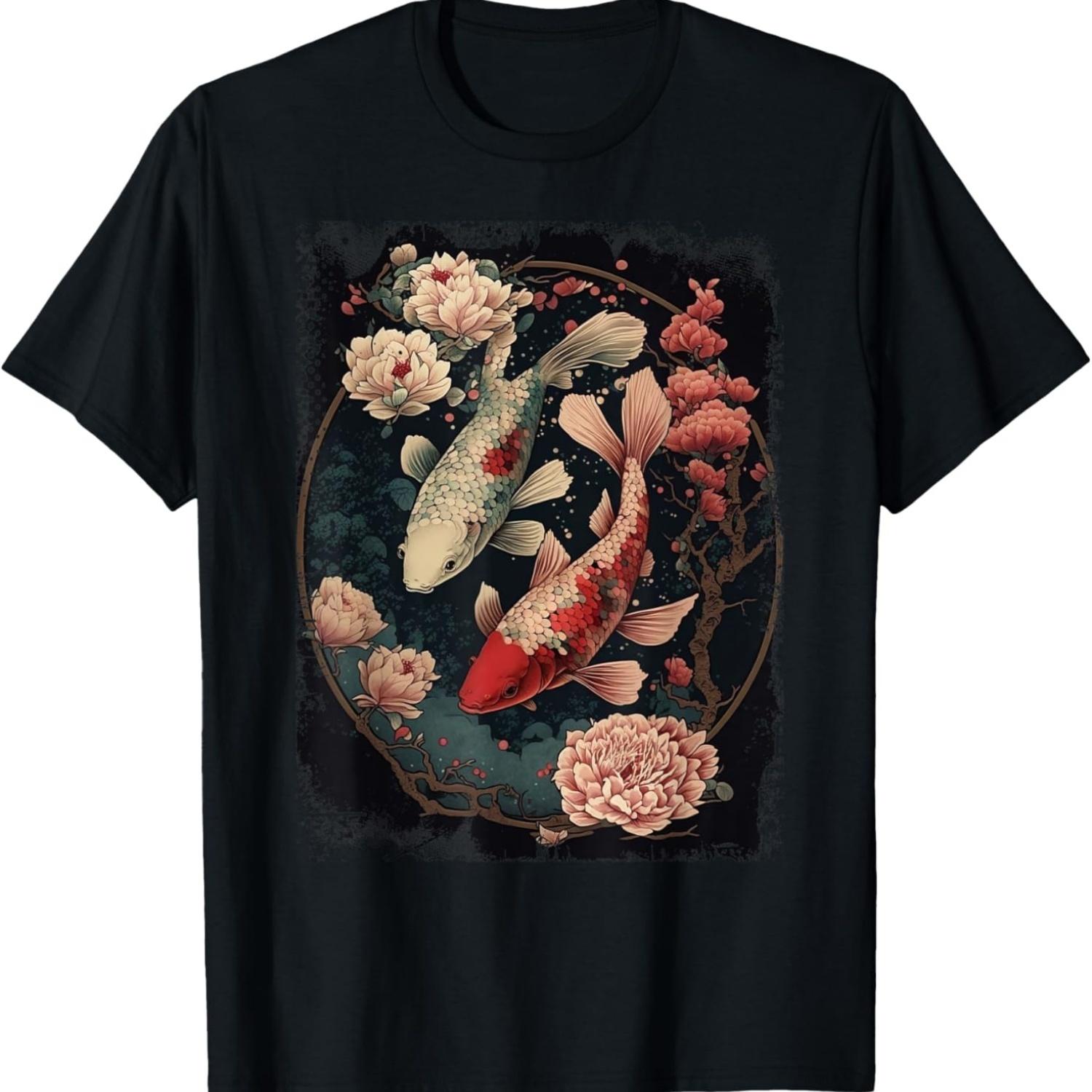Nishikigoi Koi Carp Fish  Art Japan Cherry Blossom T-Shirt(8) S чёрный