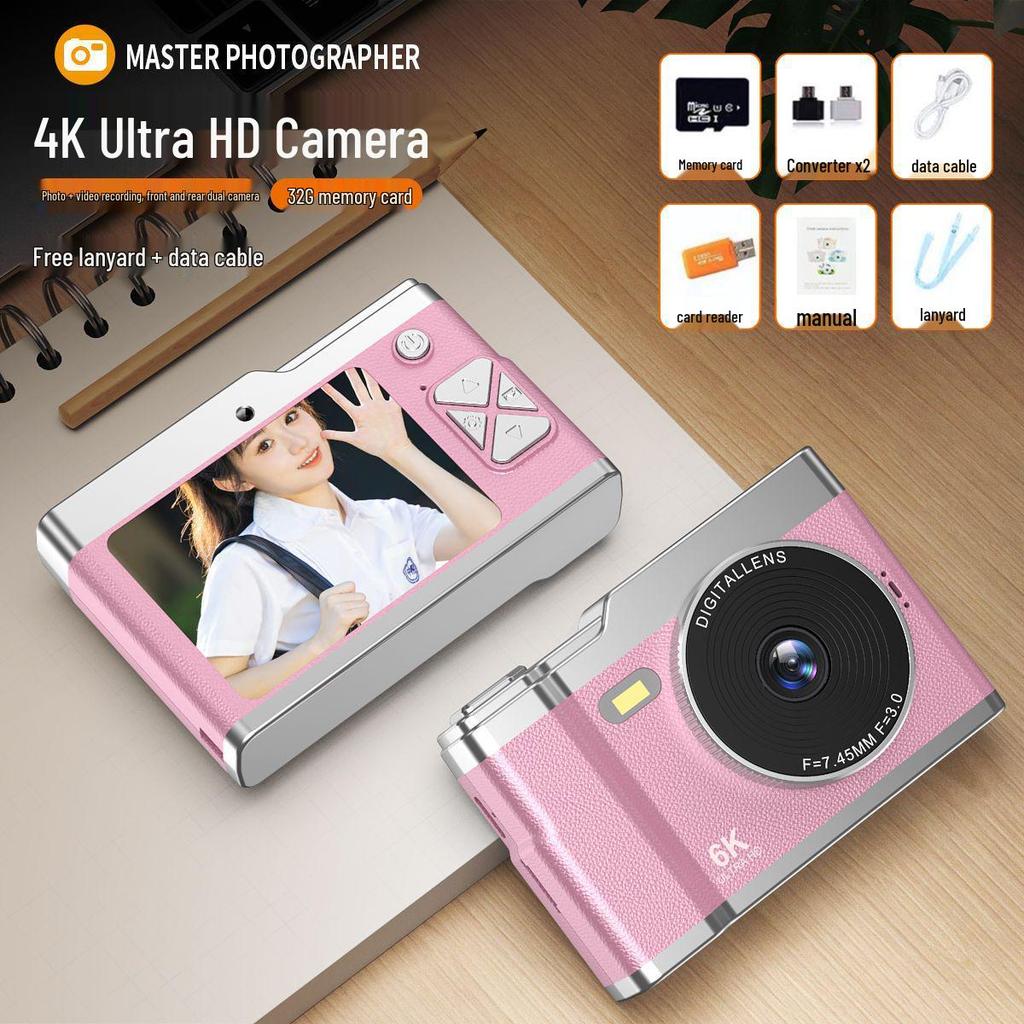 High-Definition Dual Lens Digital Camera for Students - Retro CCD Design