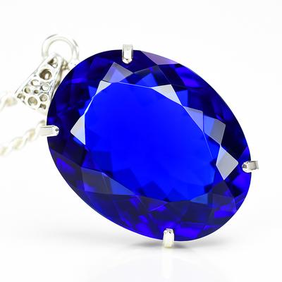 116.2 Ct Lab Grown Blue Sapphire CERTIFIED Oval Pendant 925 Sterling Silver