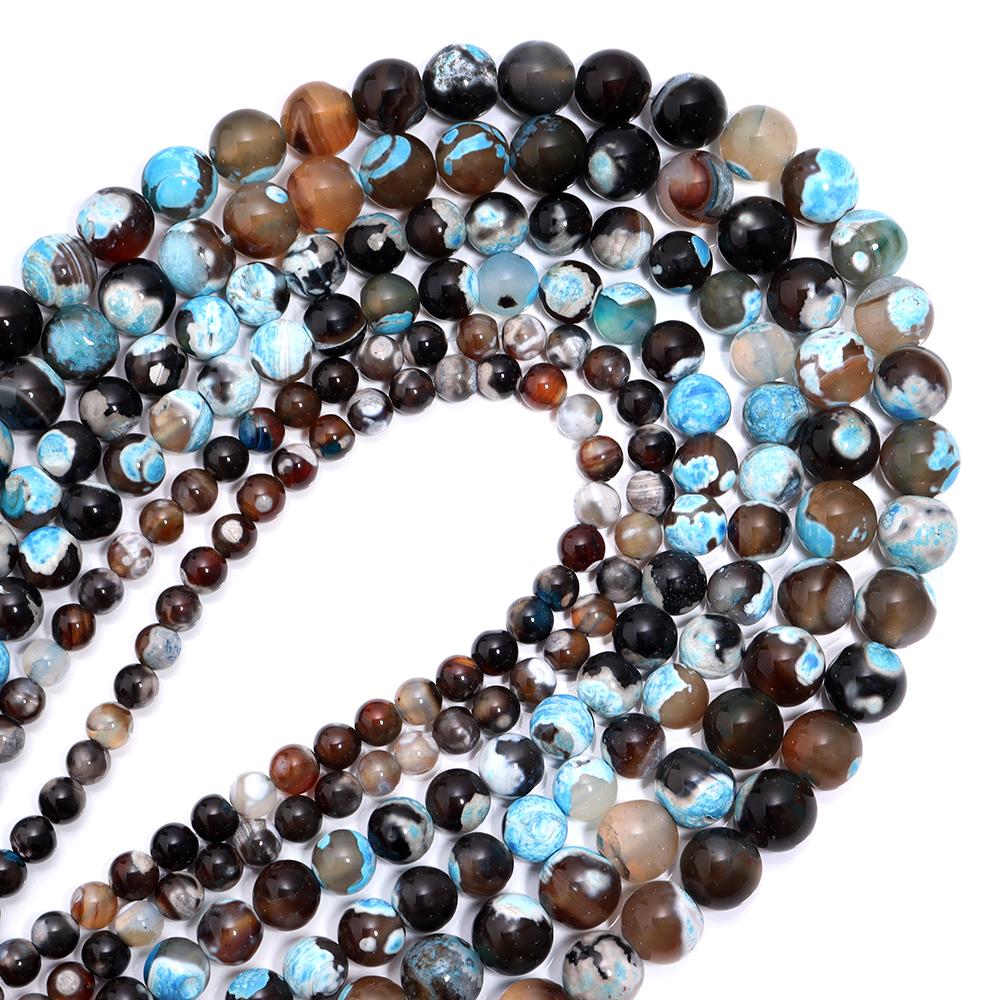6/8/10mm Natural Stone Brown Blue Fire Agates Beads Round Loose Beads For Jewelry Making DIY Crafts Bracelet Necklace Supplies