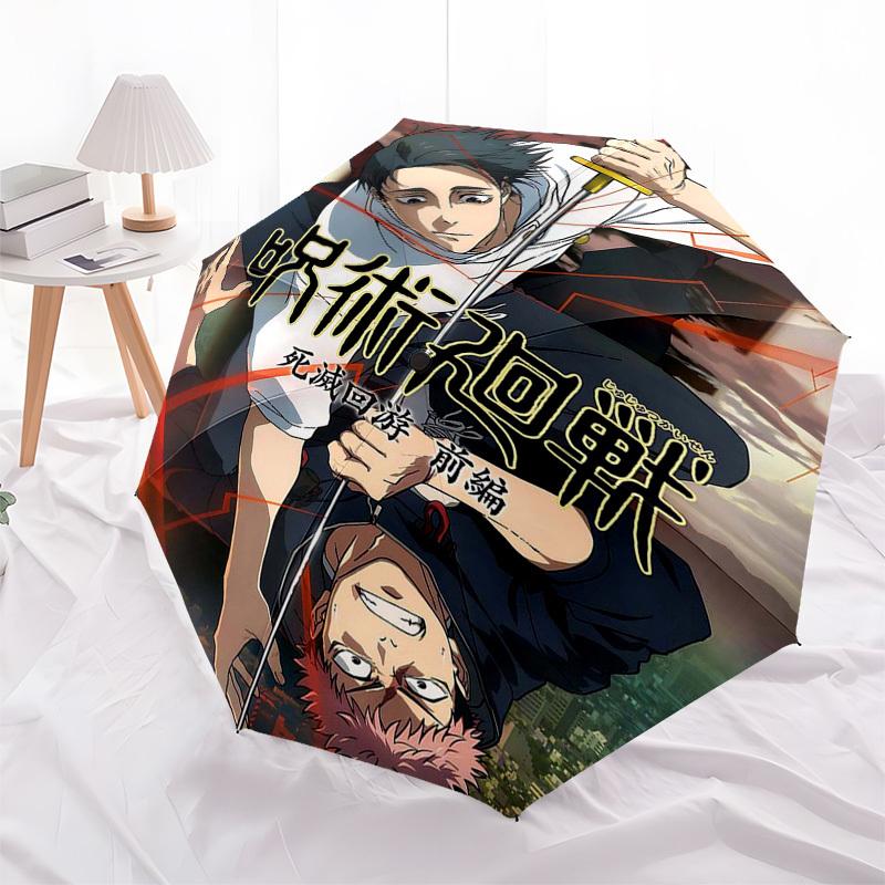 1pc Jujutsu Kaisen Automatic Folding Umbrella with 8 Bone Iron Frame, Portable Tri-Fold Design - Perfect for Fans, Travelers, Daily Use, and Gifts.U01