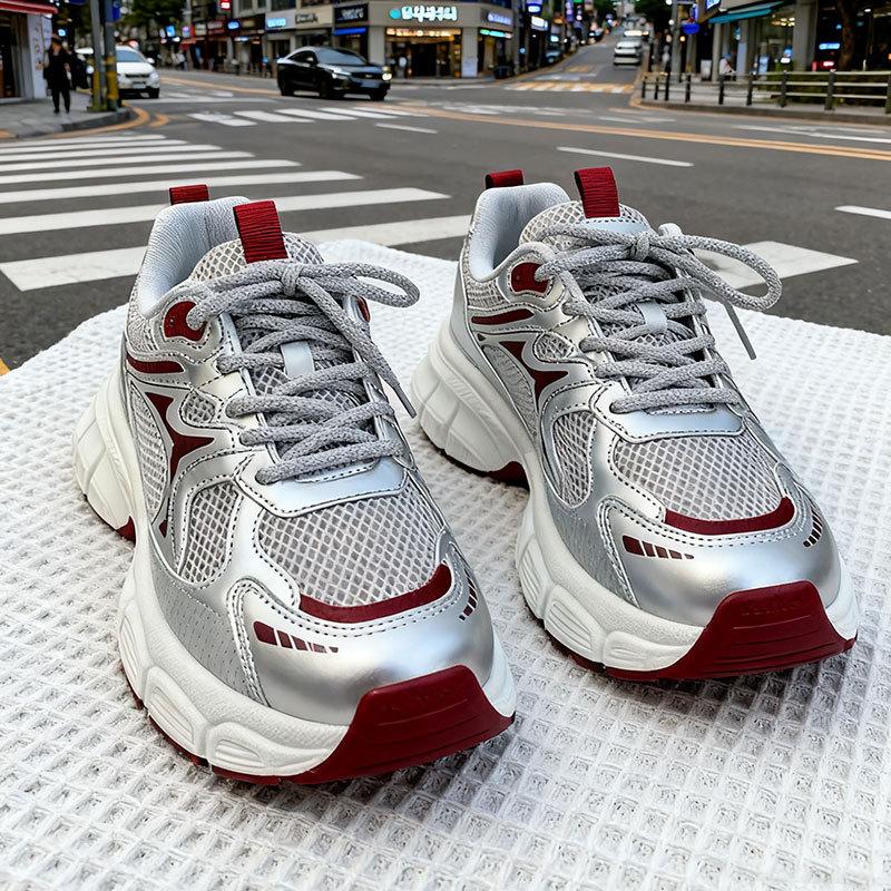 

Thick-soled dad shoes women s mesh breathable and versatile ultra-light and small feet 2025 autumn new lightweight casual sports shoes 40 красный