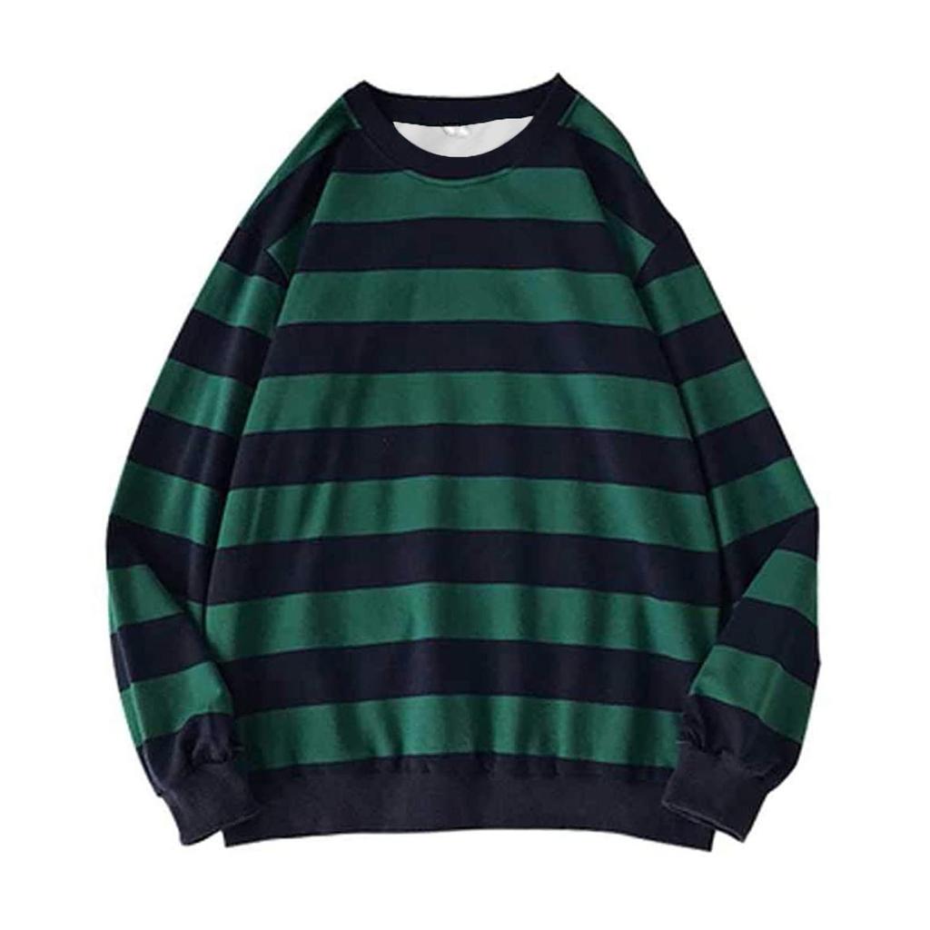 (SU)Pánská podzimní zimní mikina s kulatým výstřihem proužky svetr s dlouhým rukávem