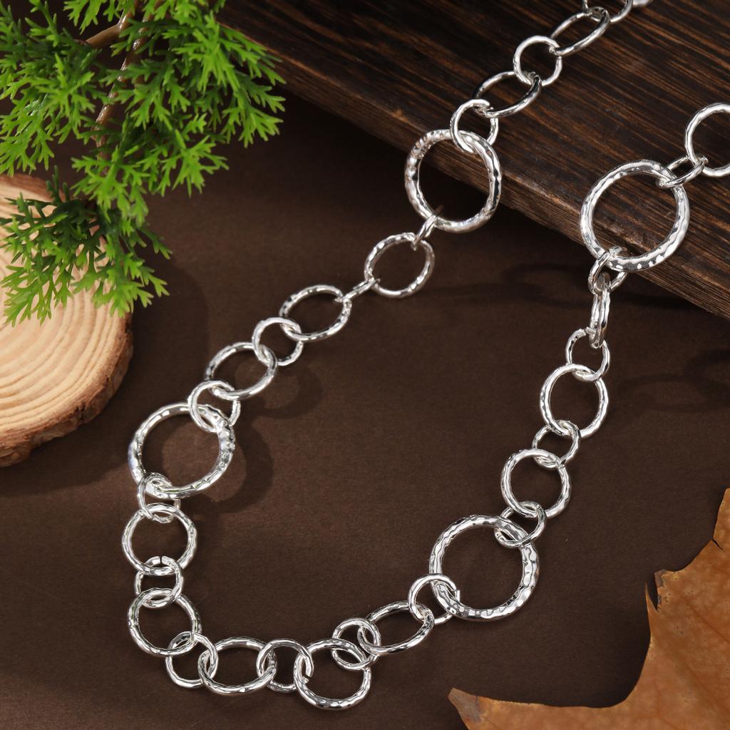 New Hollow Geometric Ring Long Necklace, Women's Exaggerated Bohemian Irregular Ring Necklace