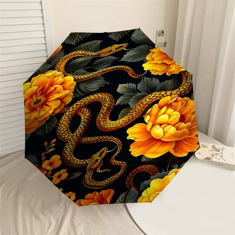 

1PC Snake Flowers Umbrella-8-Rib Reinforced Portable Folding Travel Suitable for All Seasons Outdoor Daily Use-J376