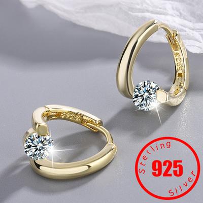 Hoop Ear Stamp 925 Sterling Silver Crystals Simple Earrings for Women Wedding Luxury Designer Zircon Jewelry