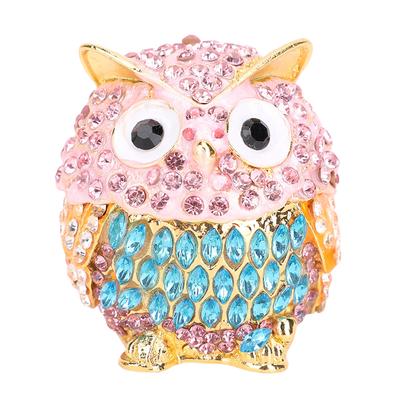 Owl Trinket Box Enameled Collectible Animal Figurine Jewelry Box Ring Holder Zinc Alloy Sparkling Rhinestone for
