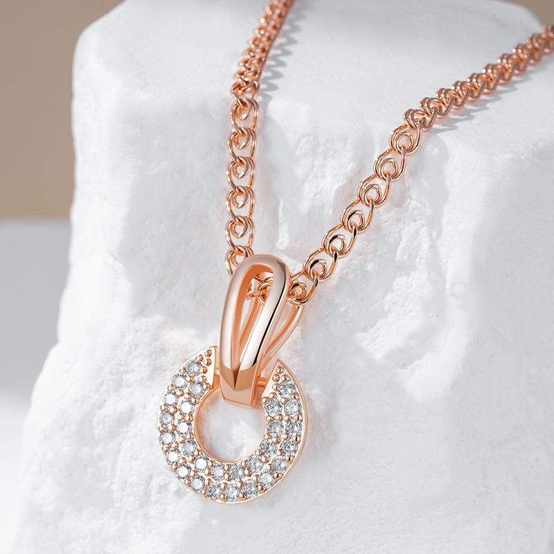Luxury Full Shiny Natural Zircon Pendant Necklace For Women Unique Design  Rose Gold Color Bride Wedding Jewelry Gift