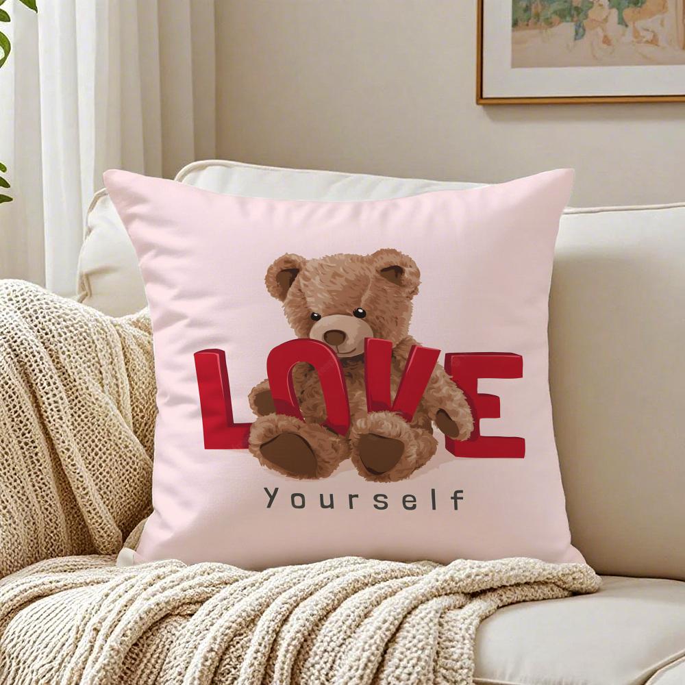 Cute Accompany Children Teddy Bear Cushion Cover Linen Pillowcase Soft  for Sofa Bed Home Room Decor