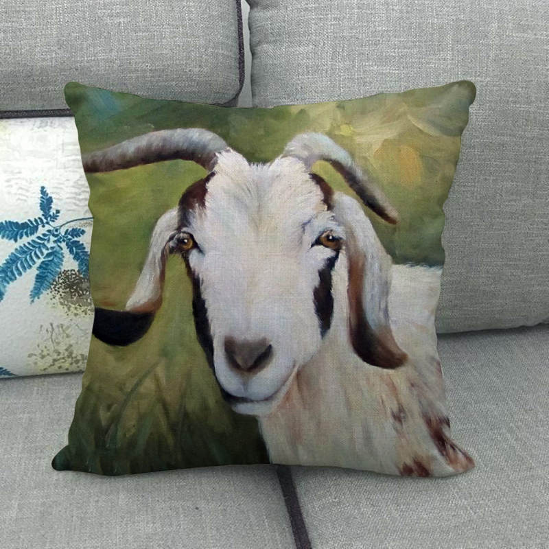 Oil Painting Of Animals - Pigs And Sheep Digital Printing Short Plush Pillow Covers For Car Sofa Office Cushion Cover Home Goods