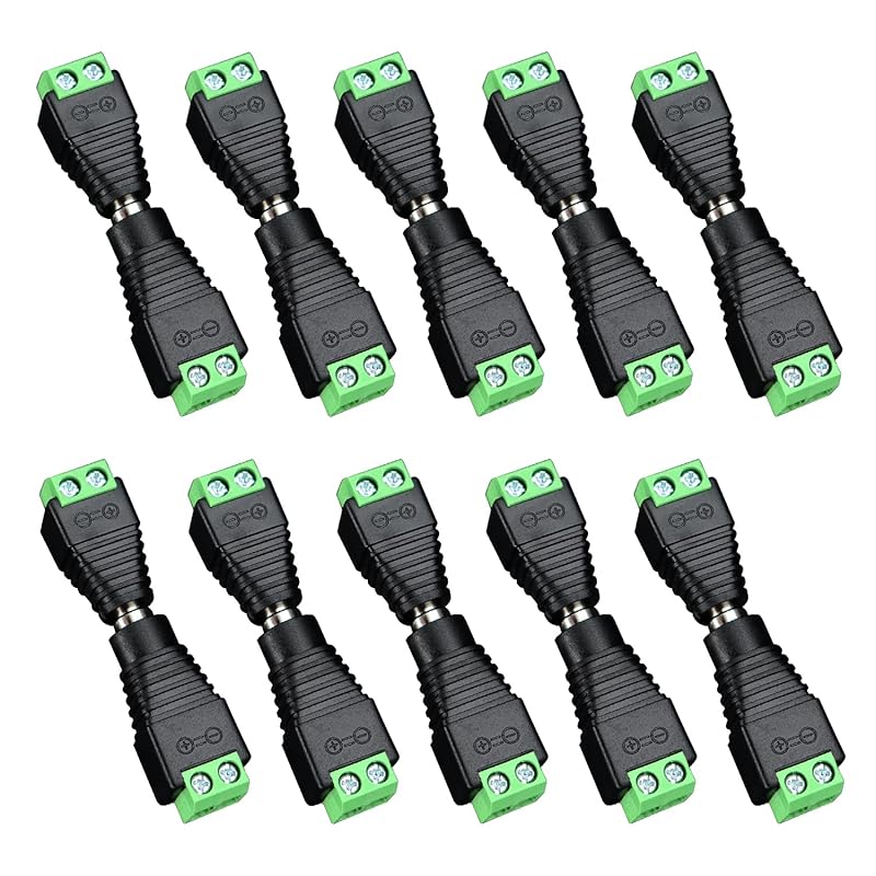 10 Pairs (10 X Male + 10 X Female) 12V 5.5mm X 2.1mm DC Power Jack Plug Adapter Connector for LED Strip, CCTV Security Camera, and More