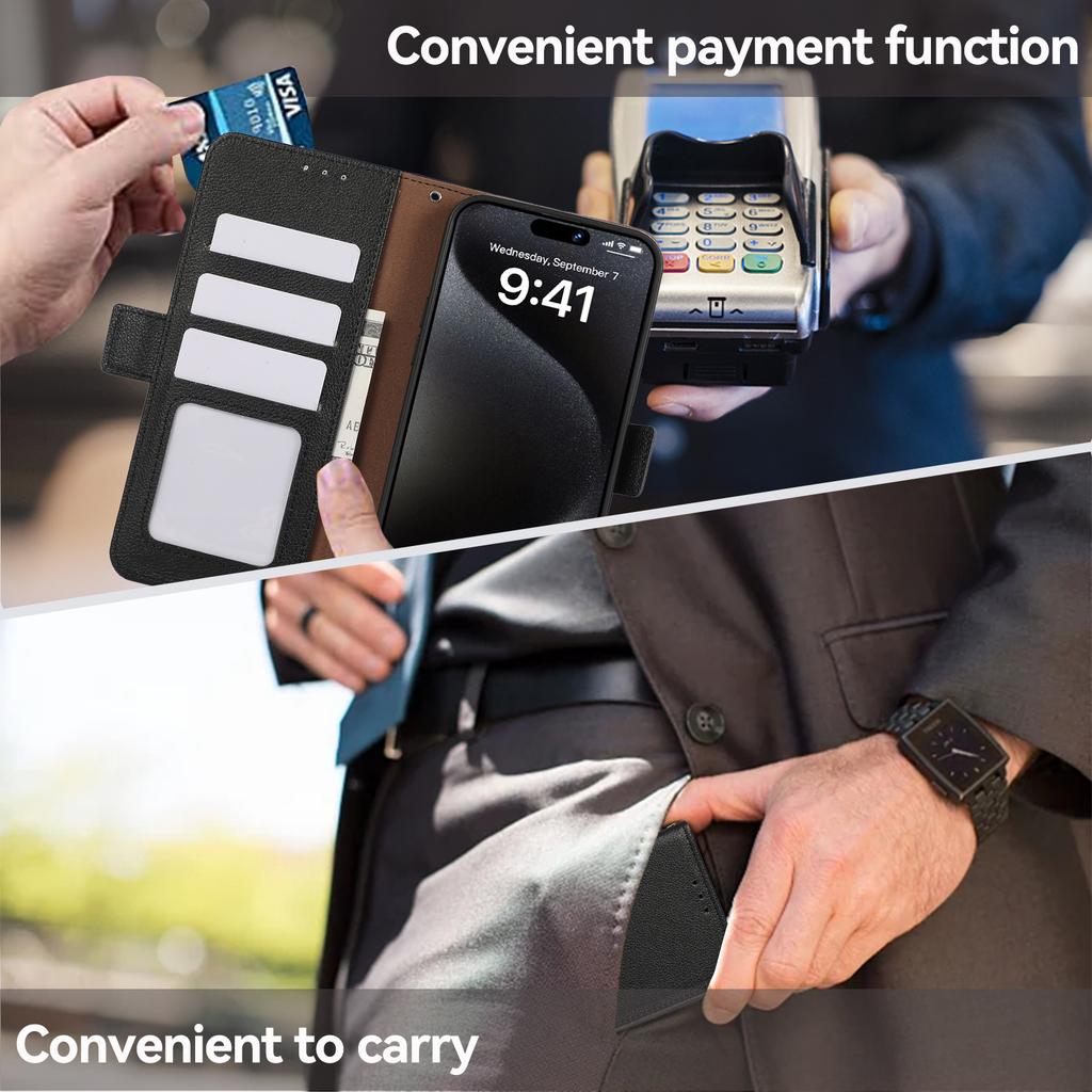 ABEEL For iPhone 15 Pro Max Case RFID Blocking Leather Phone Cover Side Magnetic Clasp