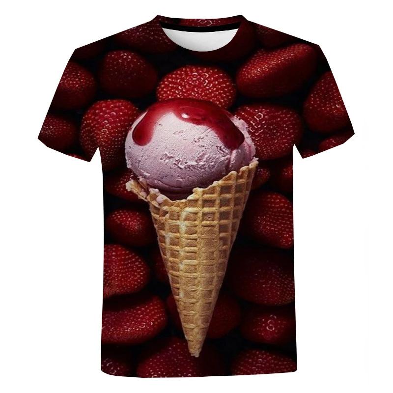Sommer 3D Cremigeres Eis Gedrucktes T-Shirt Eistüte Grafik T-Shirts Für Männer Kinder Mode Lustige Kurzarm Kleidung