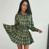 Completo Gonna a Quadri da Donna 2025: Set Camicia con Revers Casual e Gonna Pieghettata con Laccio