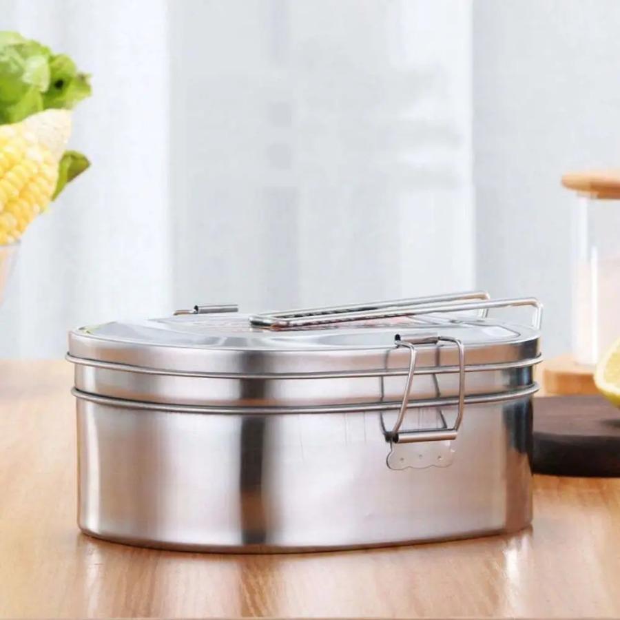 Prostokątny Lunchbox ze Stali Nierdzewnej Składany Uchwyt 1/2 Warstwy Pojemnik na Żywność Szczelny Nietłukący Pudełko do Przechowywania Żywności Szkoła