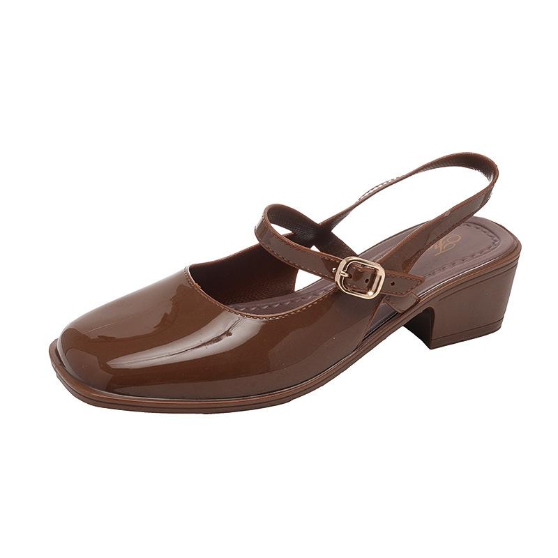 

Нові туфлі-човники на високих підборах, жіночі універсальні туфлі Мері Джейн на товстих підборах, босоніжки з відкритим задником, туфлі-човники з неглибоким вирізом, жіночі 38 коричневий