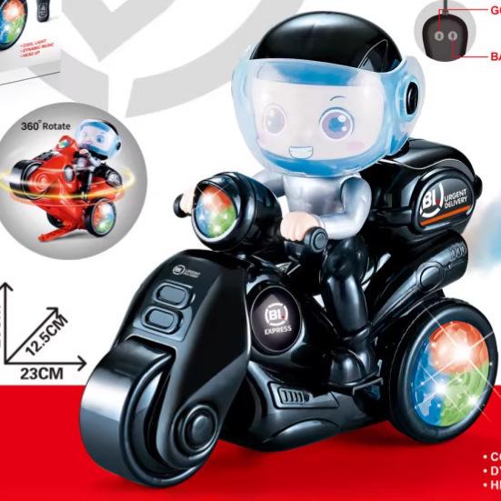 360° Stunt Remote Control Motorcycle with Spray & Lights - Children's Toy