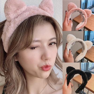 Fascia per capelli con orecchie di gatto dei cartoni animati, larga, morbida, comoda, per lavare il viso, per donne e ragazze, accessori per capelli carini