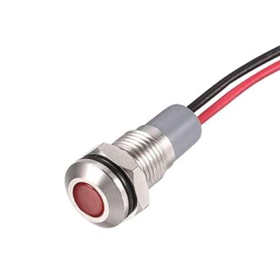 Signal Indicator Lights AC/DC 12V-24V 8mm Panel Mount Red LED Waterproof Meta