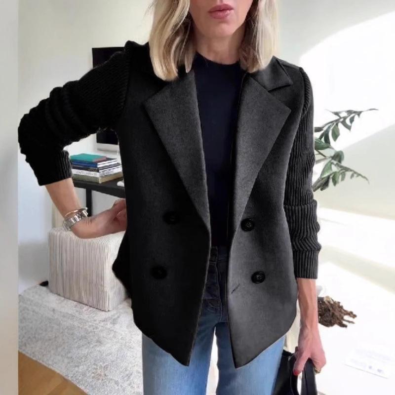 Spring New Women's Fashionable Elegant Woolen Patchwork Coat