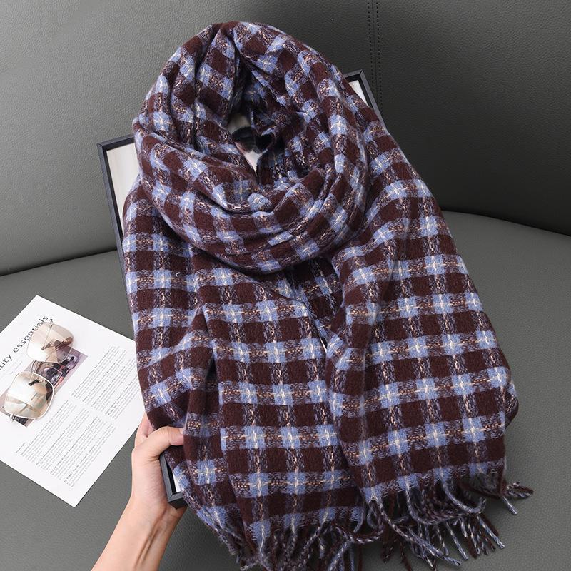 

Ромбовидный клетчатый шарф Женский студенческий платок Двусторонний теплый шарф Мужской тренд 67-180CM джинсовый синий