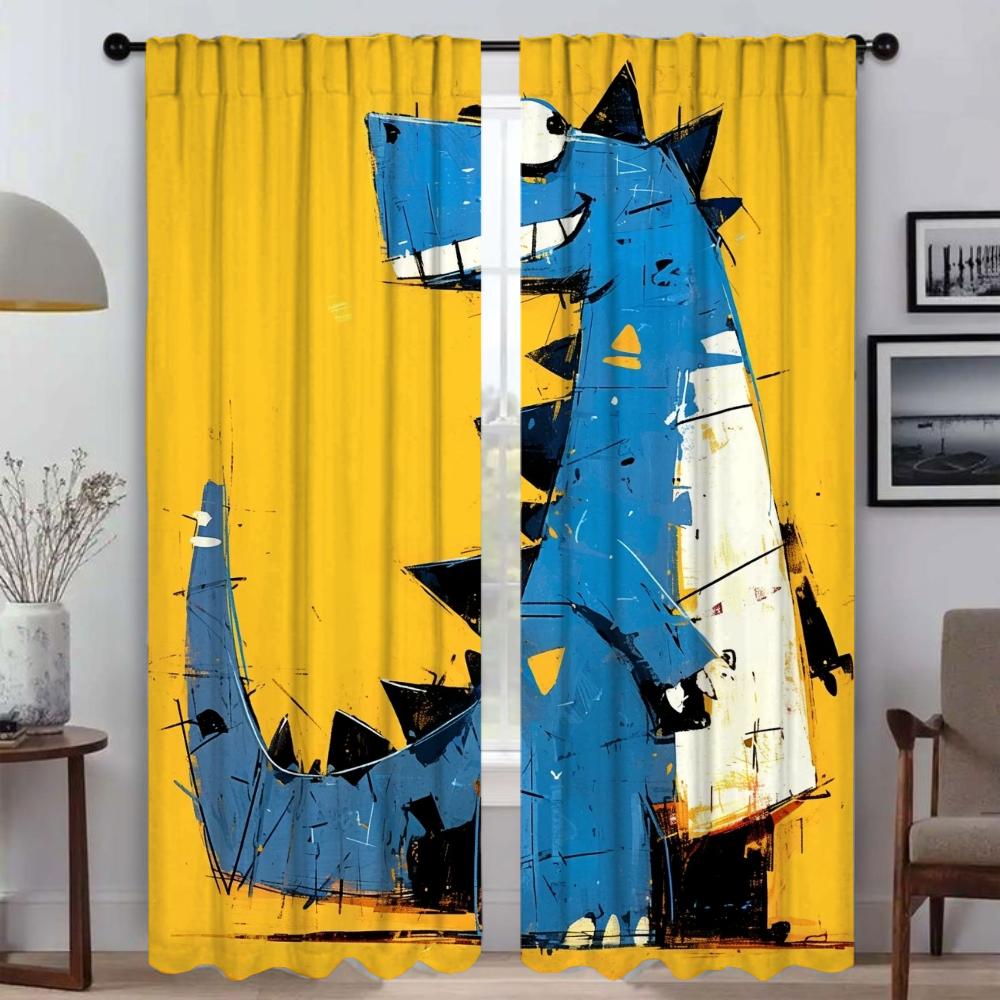 Cute Tyrannosaurus Anti-mosquito Curtains 2 Pieces Blackout Curtains for Living Room Curtain Tulle for Bedroom Shades Partition