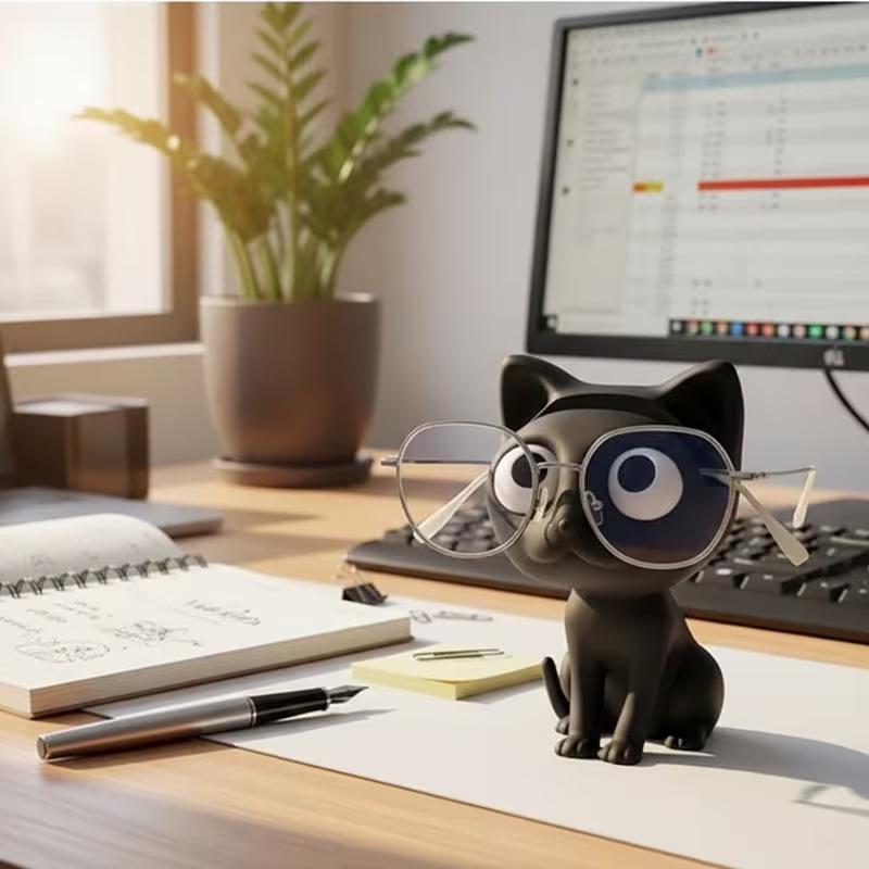 Cute Black Cat Eyeglass Holder Resin Cat Glasses Stand Kawaii Desk Decor for Sunglasses Eyewear Perfect Gift for Cat Lovers