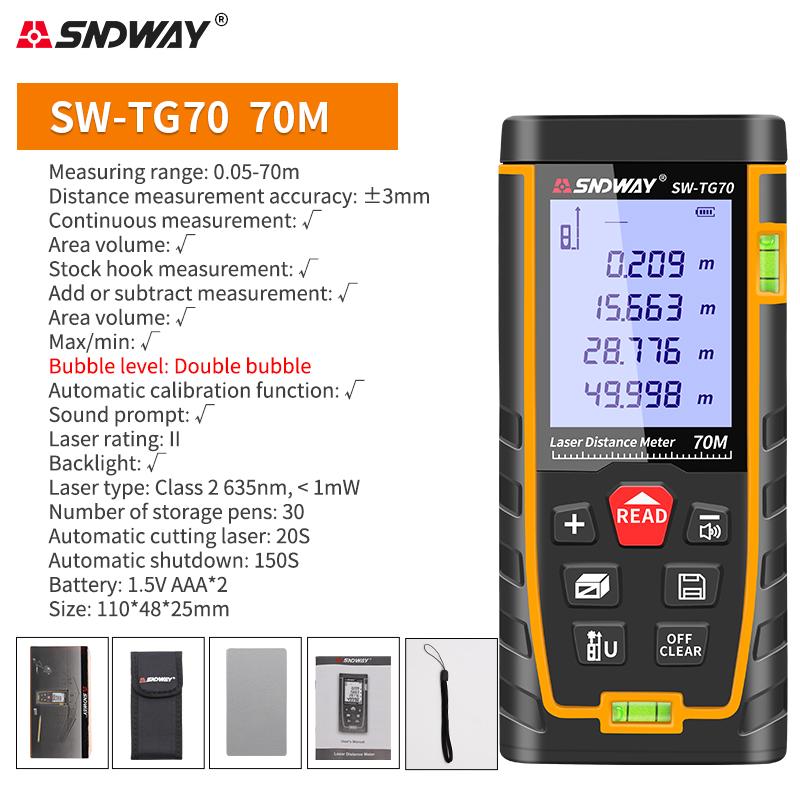 SNDWAY Laser Distance Meter 40M 60M 80M 100M 120M Rangefinder Trena Digital Range Finder Tape Measure Device Ruler Test Tool