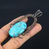 Tibetan Turquoise Pendant, 999 Copper Wire Wrapped Gemstone Jewelry, Handmade Pendant, For Thanksgiving