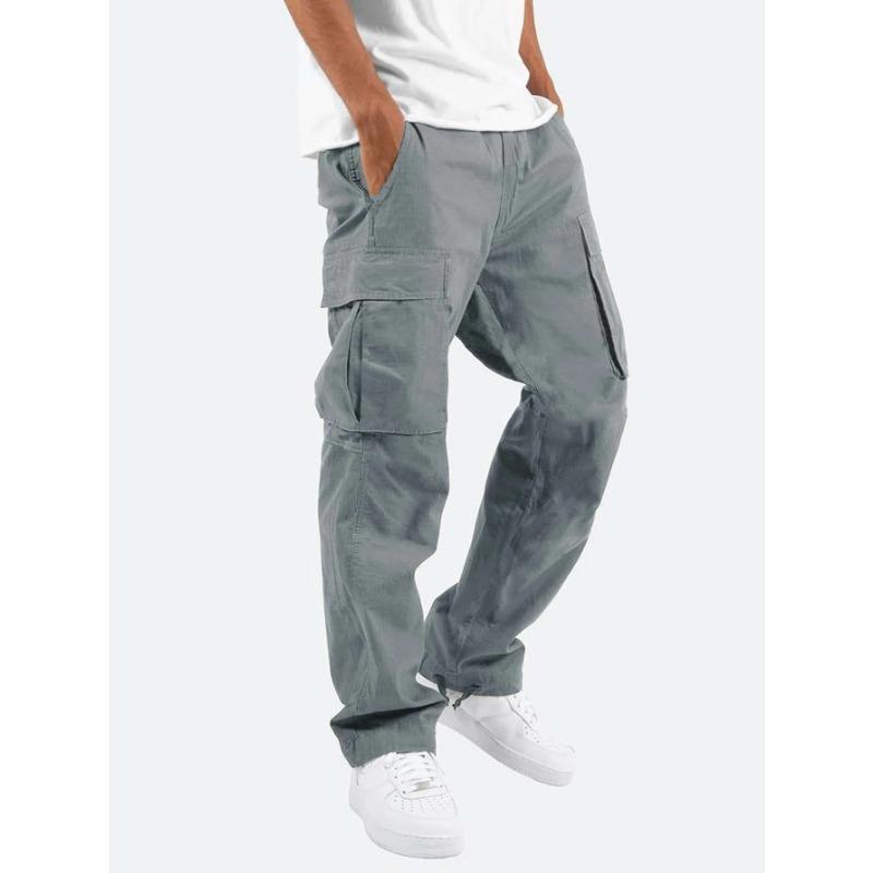 Summer new men's tooling casual pants drawstring multi-pocket trousers