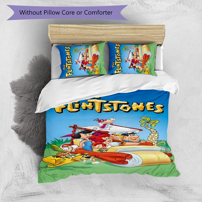 Flintstones 3pcs Bedding Set Duvet Cover Closure Includes 1 Duvet Cover & 2 Pillowcases for All Seasons Bedroom Home Dorm Decor