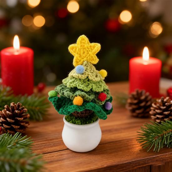 Christmas Yarn Ornament Bright Color Xmas Tree Star Shape Knitted Tree