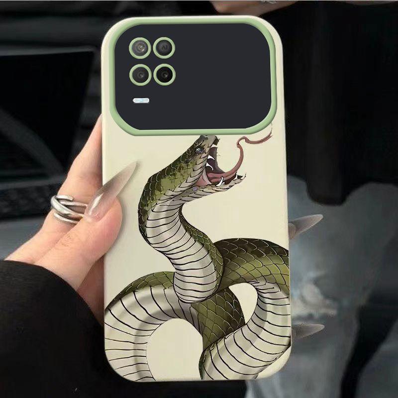 

Realme8pro Cyan Python Simple Niche Large Window Cartoon Mobile Phone Case All-inclusive Anti-drop Soft Case REALME8pro