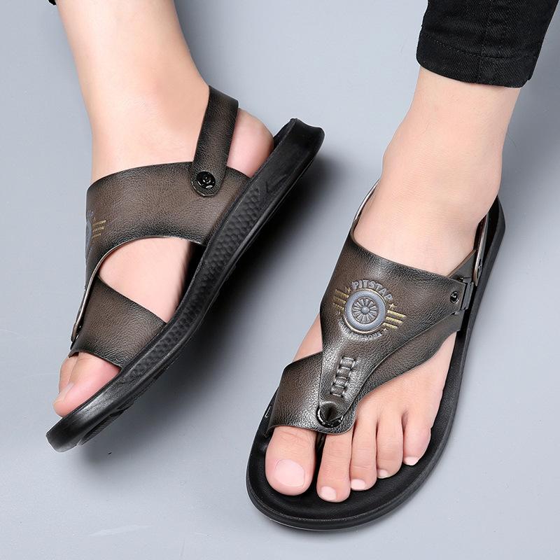Men's Summer Fashion Genuine Leather Flip Flops Sandals Summer Outdoor Dual-use Sandals for Men High Quality Casual Beach Shoes