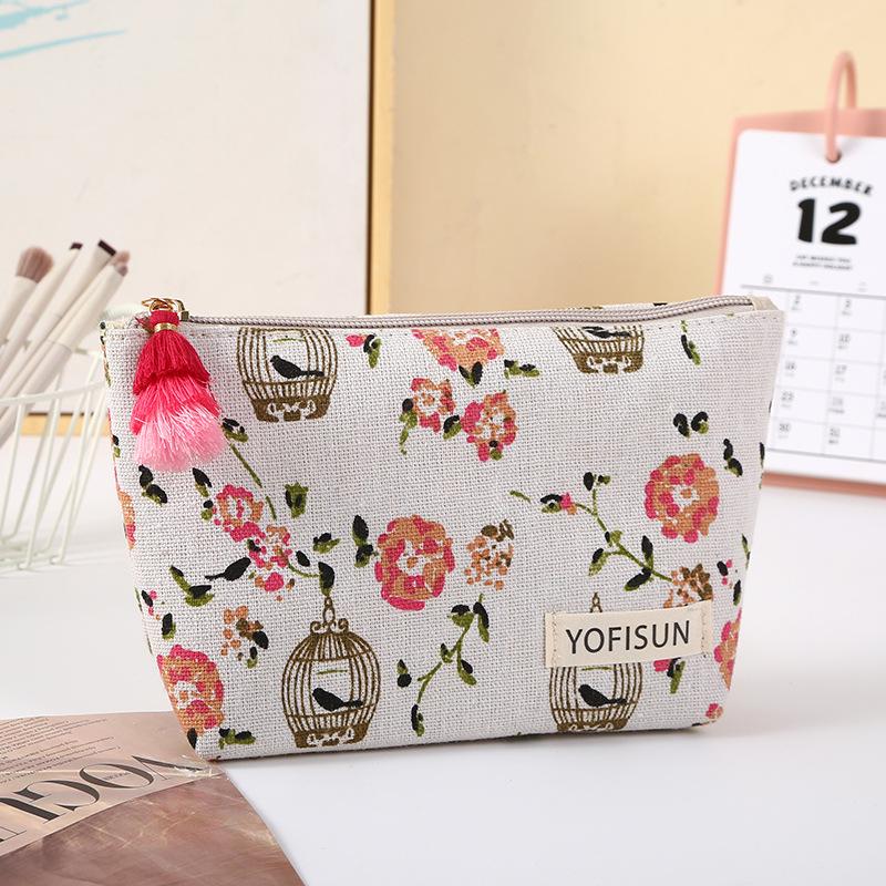 Women's Large-Capacity Tassel Print Makeup & Toiletry Bag with Coin Purse