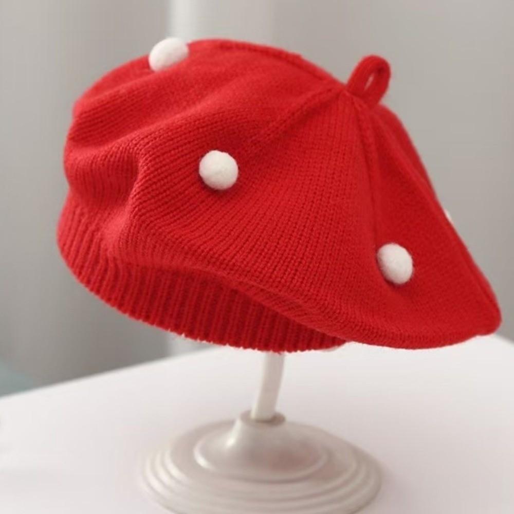 Soft Kids Knitted Beret Hat Solid Color Painter Cap Cute Pom Pom Beanie Infant