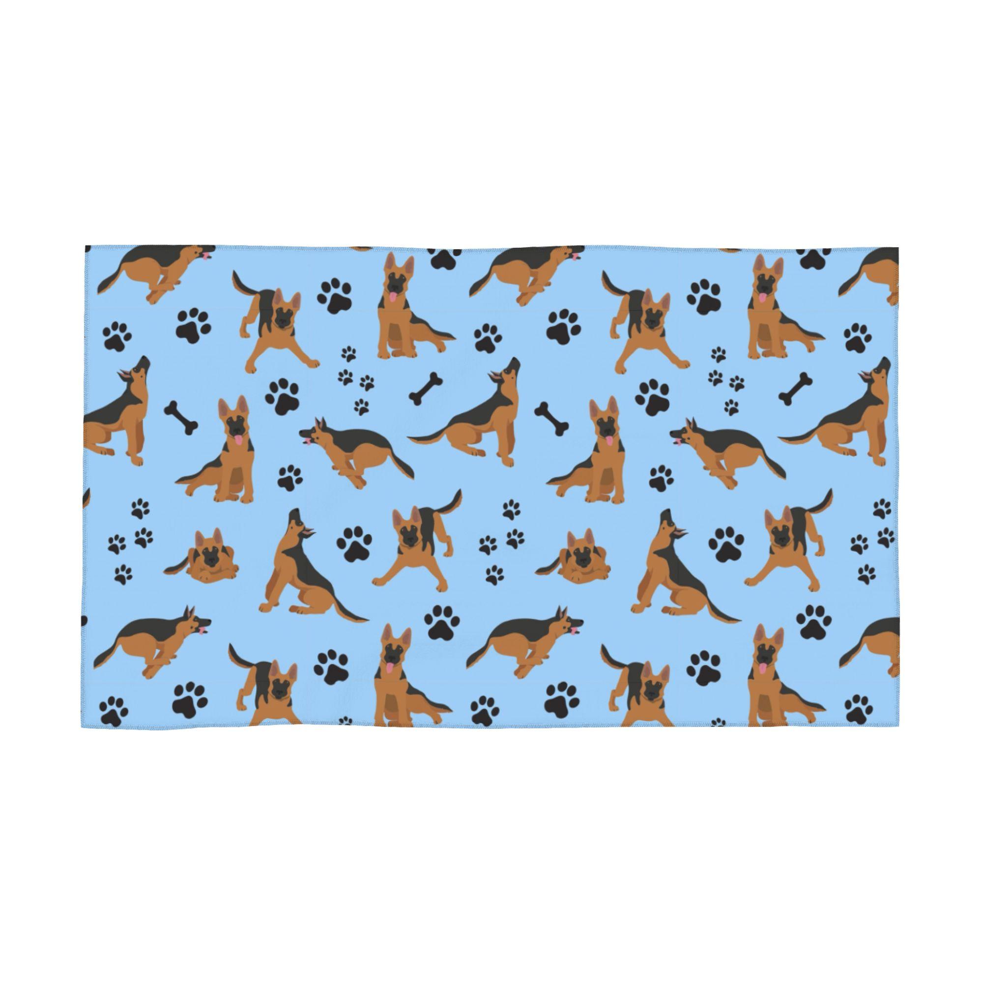 

German Shepherd Pattern in Blue Soft Face Towel Quick Dry Pool Bath Cotton Towels Breathable W40*H60(CM)