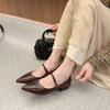 Washed cowhide~ Retro genuine leather soft sole is not tired feet women's shoes spring pointed shoes one-word buckle Mary Jane single shoes laden sho