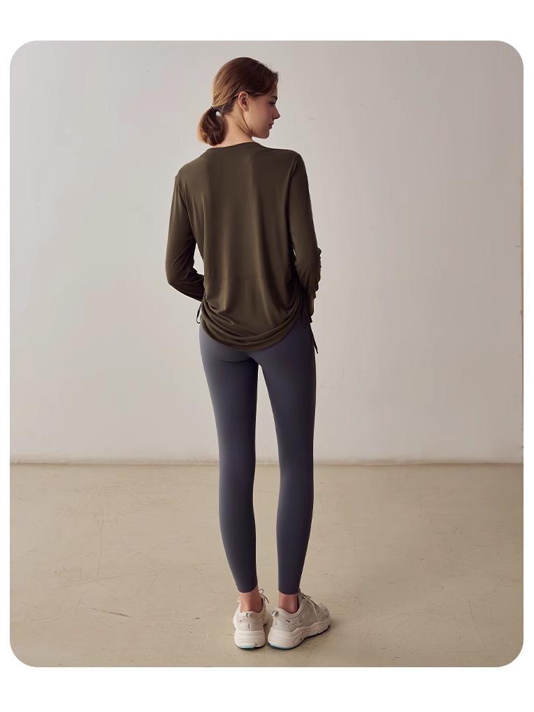 Women’s Slimming Long-Sleeve Yoga Suit - Loose Drawstring Casual Sports Top for Autumn and Winter Fitness, Pilates, and Training