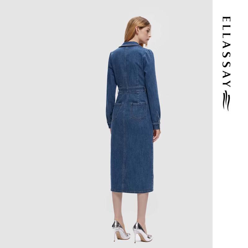 ELLASSAY Women's Versatile Lapel Denim Dress