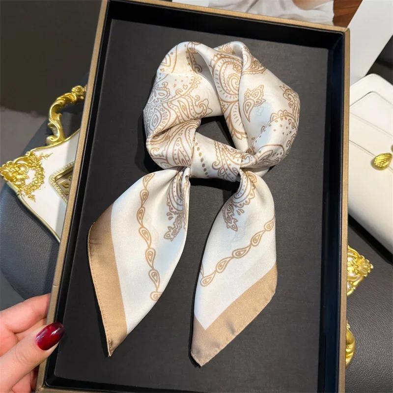 70cm Design Hair Bands Square Scarves Fashion Print Satin Silk Scarf for Women Neckerchief Wrist Wraps Lady Ribbon Shawl Foulard