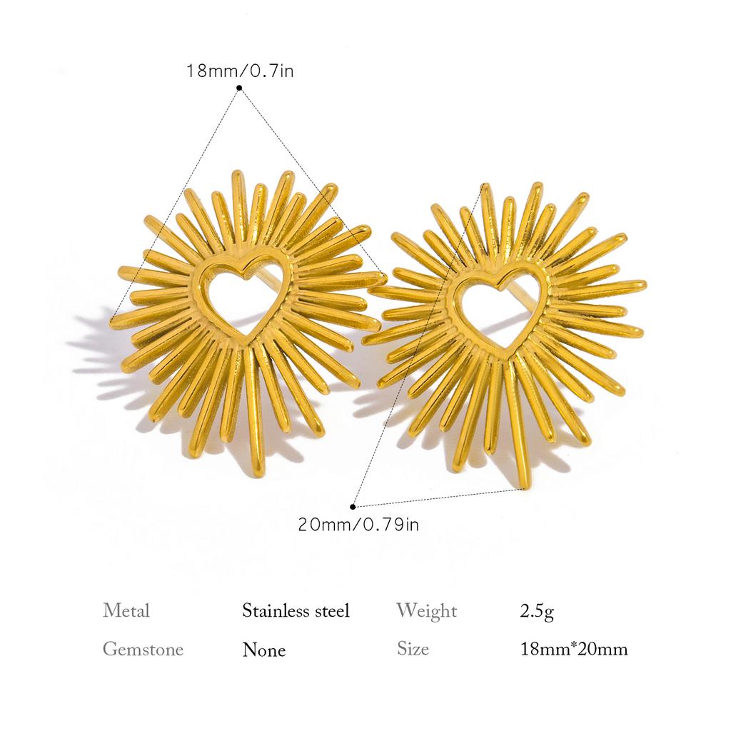 Orecchini a Cuore e Fiore in Acciaio Inossidabile Vintage Placcati Oro 18K con Texture Titanio Statement Gioielli per Orecchie da Donna Regalo