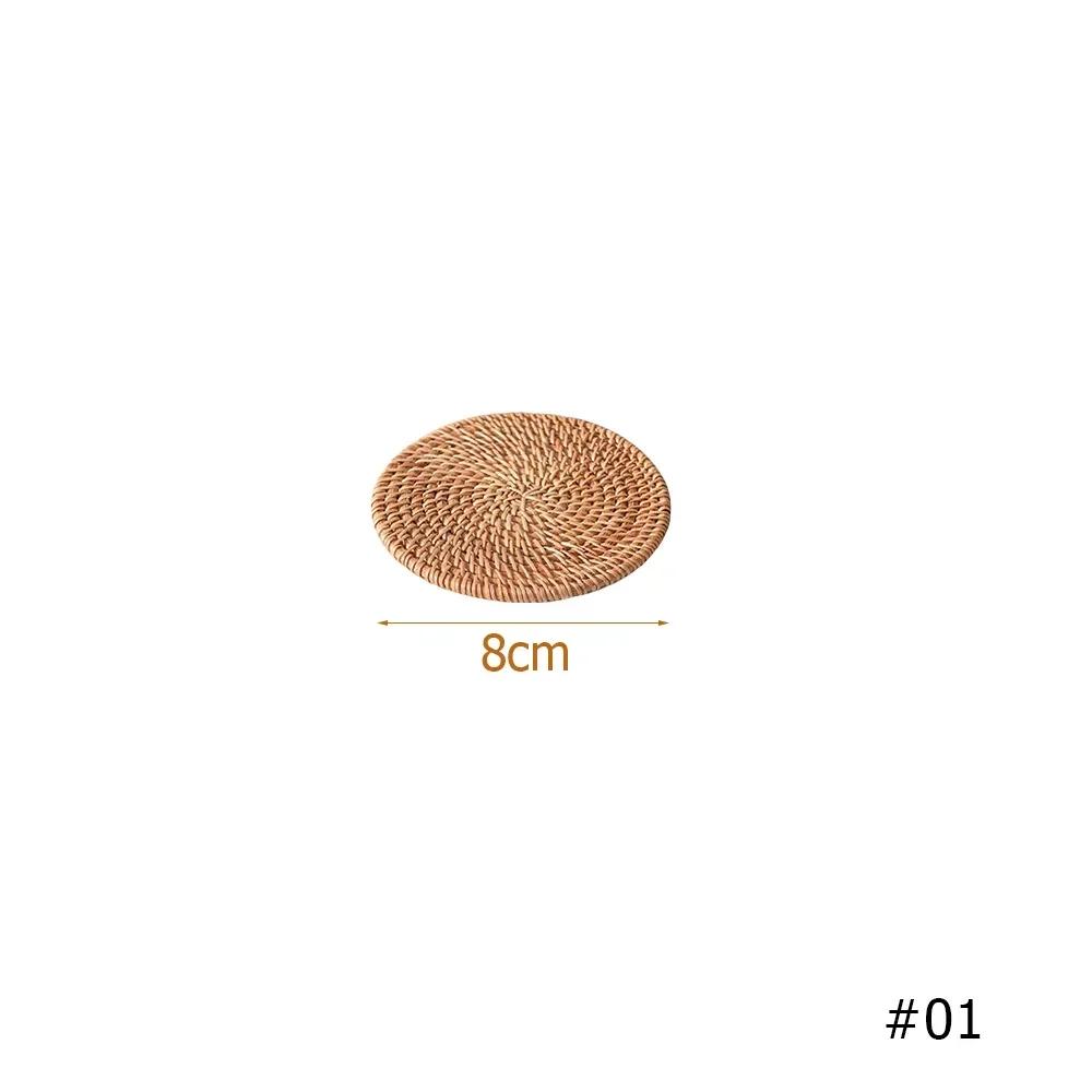 Natural Rattan Woven Placemat Round Table Mat Insulation Coasters Pot Coffee Placemats Pad Anti-Slip Table Mats Handicraft